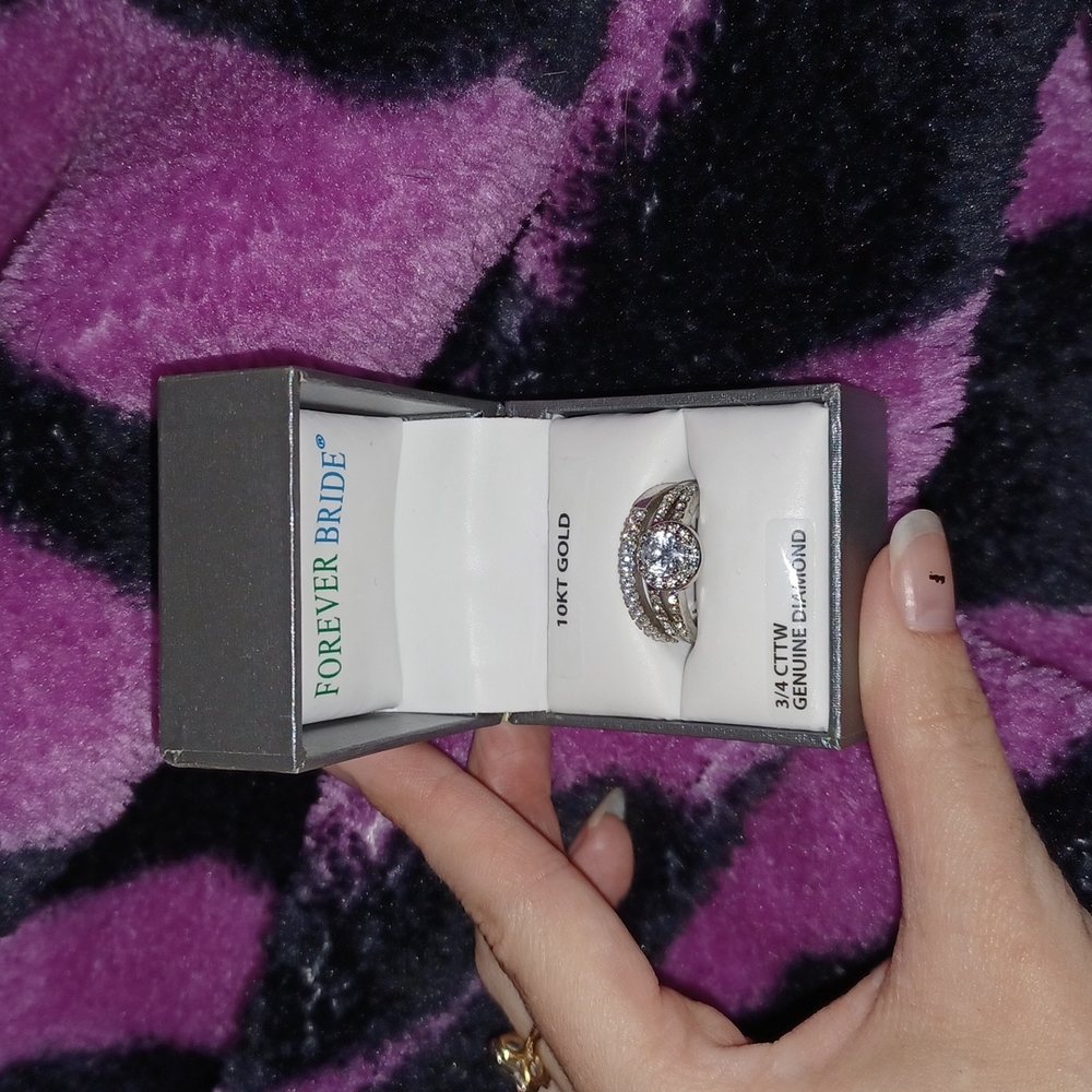 Engagement/wedding ring set - Simulated Diamond set in Sterling Silver
